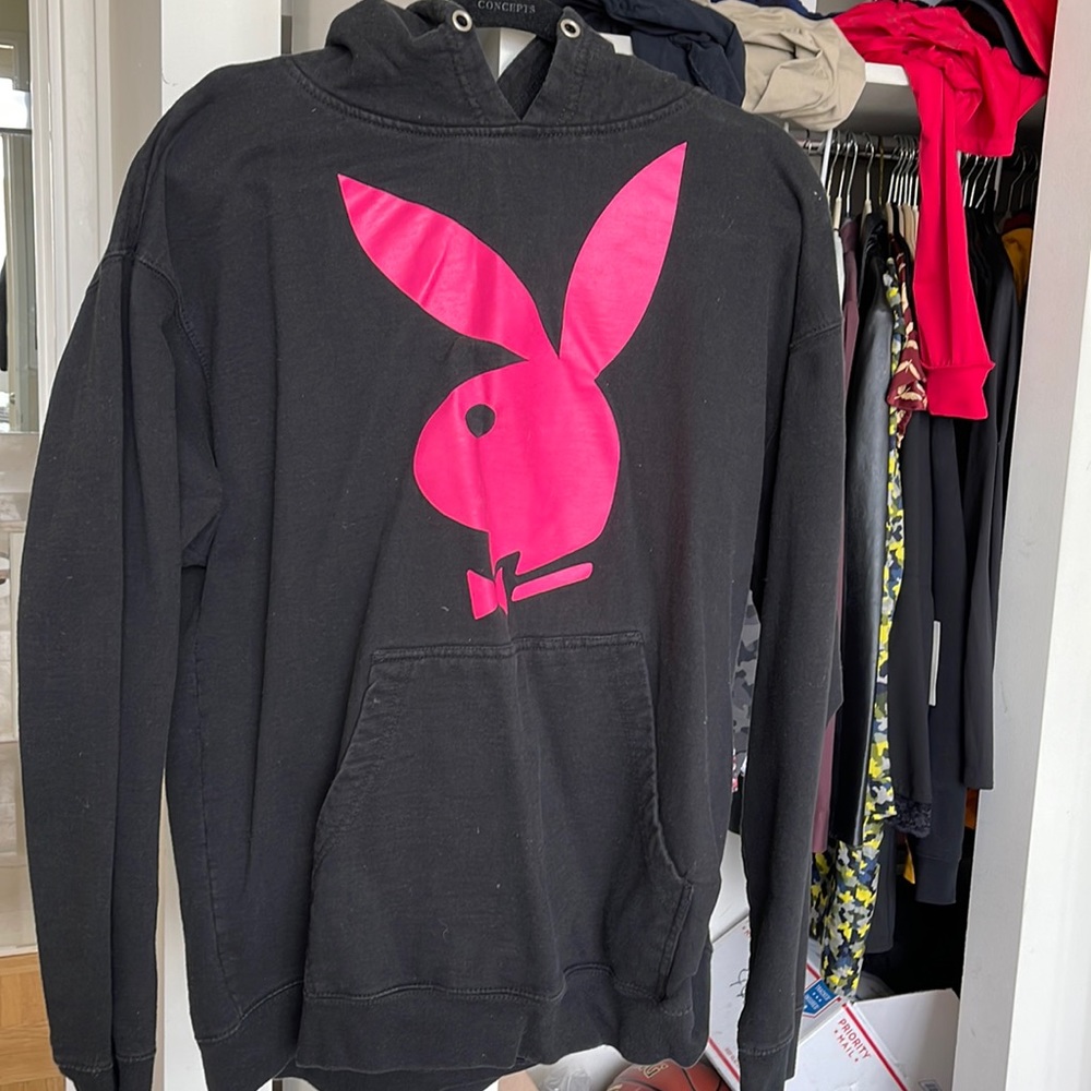 Anti social club x playboy hoodie Mens L pink and black